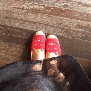 Charlotte Olympia Cat Espadrilles red and gold Valentine